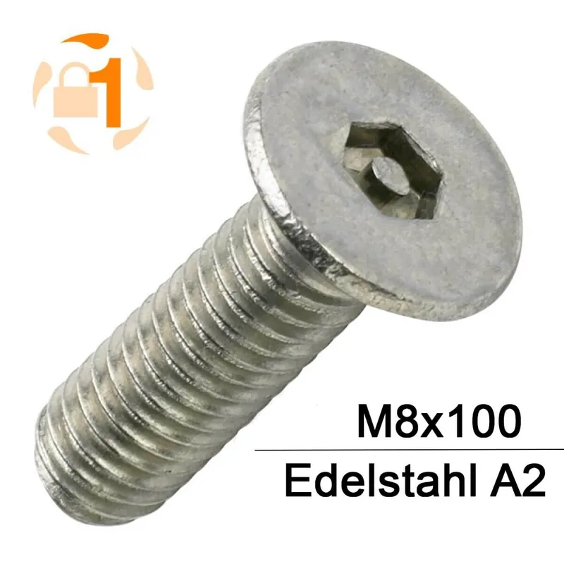 Neu Sicherheitsschrauben Pin Hexagon - M8x100 - Senkkopf - Pin-Hex - A2 - 100 Stück