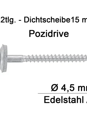Beliebt Spenglerschrauben - 4,5x80 - PZ2 - 2tlg - 15mm Dichtscheibe - Edelstahl A2 - 100 Stück