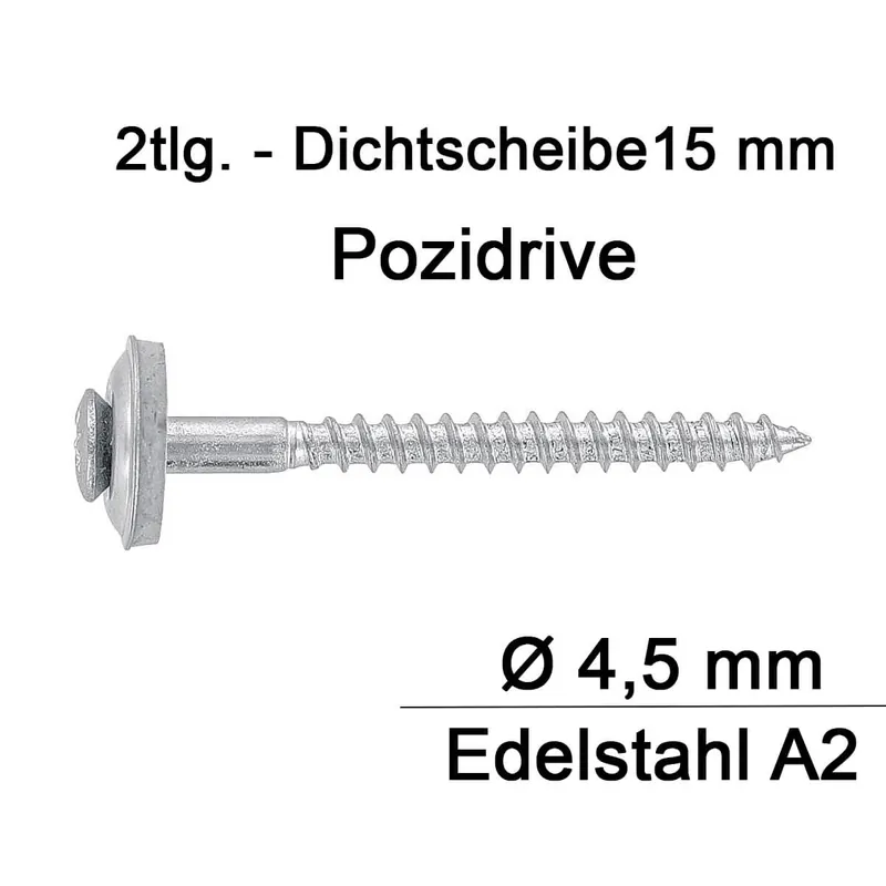 Beliebt Spenglerschrauben - 4,5x80 - PZ2 - 2tlg - 15mm Dichtscheibe - Edelstahl A2 - 100 Stück