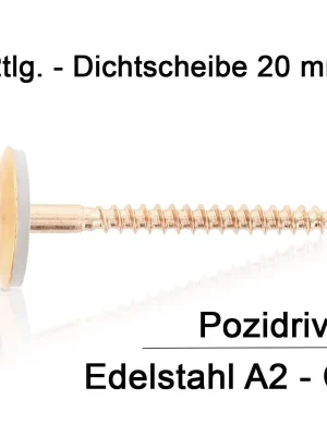 Spenglerschrauben - 4,5x35 - PZ2 - 2tlg - 20mm Dichtscheibe - Edelstahl A2 verkupfert - 100 Stück Highlight