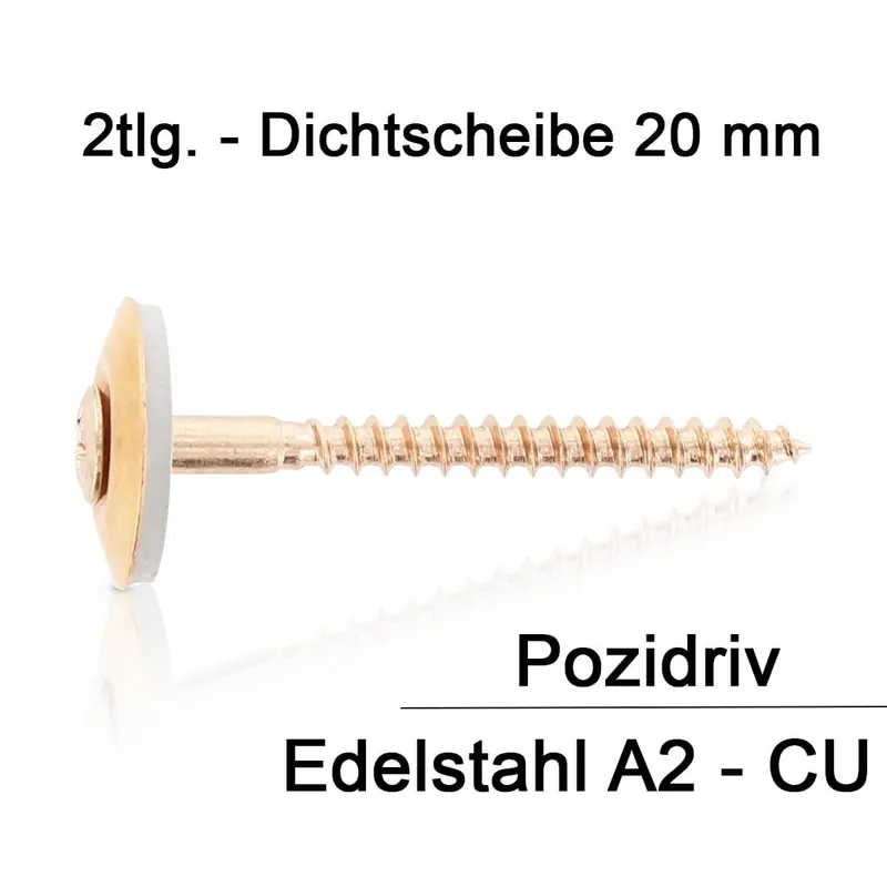 Spenglerschrauben - 4,5x35 - PZ2 - 2tlg - 20mm Dichtscheibe - Edelstahl A2 verkupfert - 100 Stück Highlight