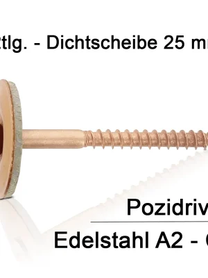 Spenglerschraube – Edelstahl A2 verkupfert – 4,5 x 25 mm – 2-teilig – 25 mm Dichtscheibe – PZ2 – 100 Stück Neuheit