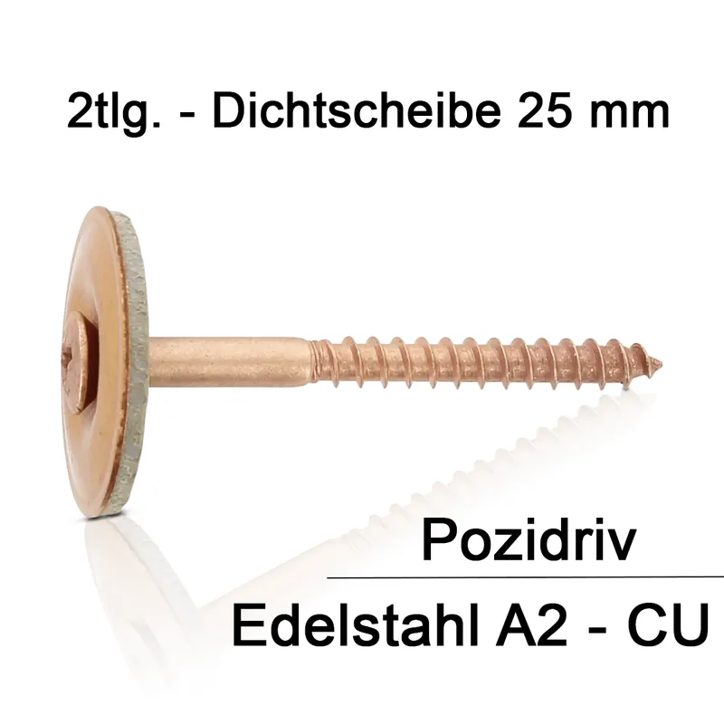 Spenglerschraube – Edelstahl A2 verkupfert – 4,5 x 25 mm – 2-teilig – 25 mm Dichtscheibe – PZ2 – 100 Stück Neuheit