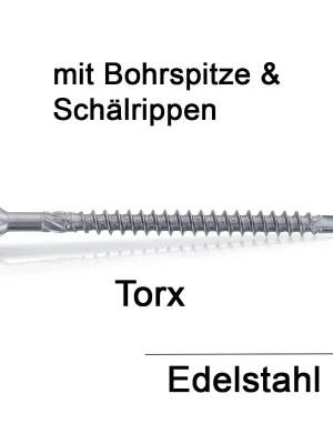 Aktuell Holzbauschrauben Senkkopf - 5,0x80/54 - TX25 - Bohrspitze - Schälrippen - Edelstahl C1 - 200 Stück