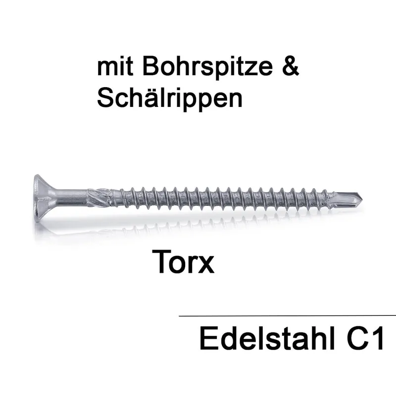 Aktuell Holzbauschrauben Senkkopf - 5,0x80/54 - TX25 - Bohrspitze - Schälrippen - Edelstahl C1 - 200 Stück