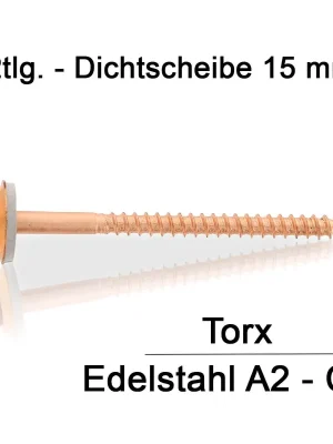 Abverkauf Art. 9287 A2-Cu 4,5X100 TX25 - Spenglerschrauben 2tlg. mit Dichtscheibe 15 mm - 100 St