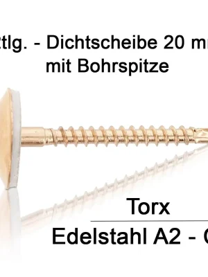 Spenglerschrauben - 4,5x45 - TX20 - 2tlg - 20mm Dichtscheibe - Bohrspitze - Edelstahl A2 verkupfert - 200 Stück Begrenztes Angebot