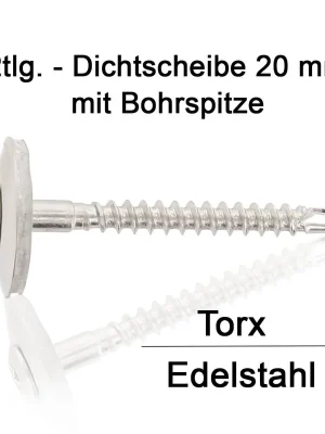 Spenglerschrauben - 4,5x45 - TX20 - 2tlg - 20mm Dichtscheibe - Bohrspitze - Edelstahl A2 - 200 Stück Bestseller