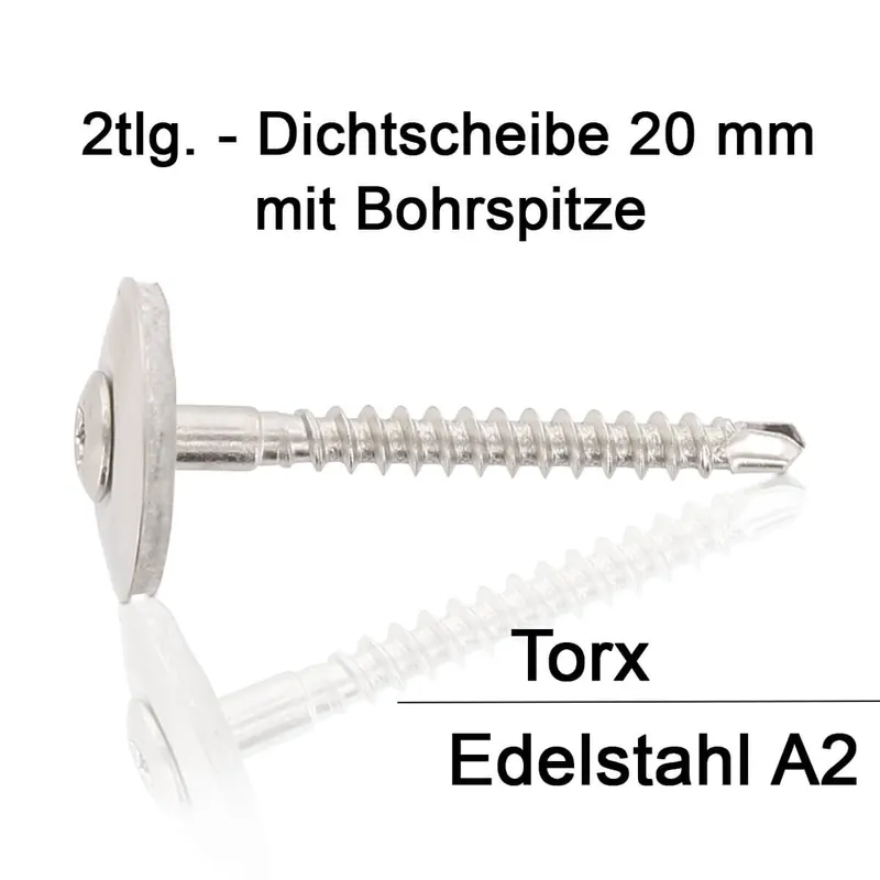 Spenglerschrauben - 4,5x45 - TX20 - 2tlg - 20mm Dichtscheibe - Bohrspitze - Edelstahl A2 - 200 Stück Bestseller