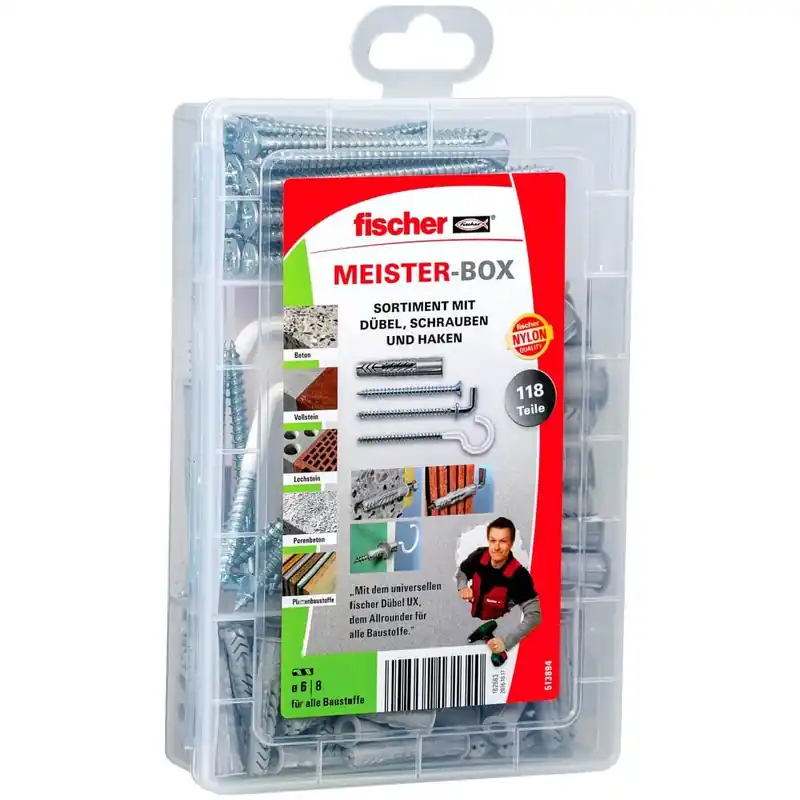 Fischer MeisterBox UX + Schrauben + Haken 118tlg Nur Heute