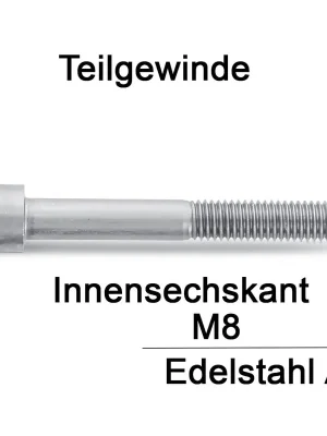 Zylinderschrauben ISO 4762 (=DIN 912) - M8x70 - Innensechskant - Teilgewinde - A2 - 50 Stück Begrenztes Angebot