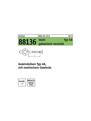 Preisknaller Ösenschraube metrisch Typ 48 - verzinkt - M4x20 - D6 - 100 Stück