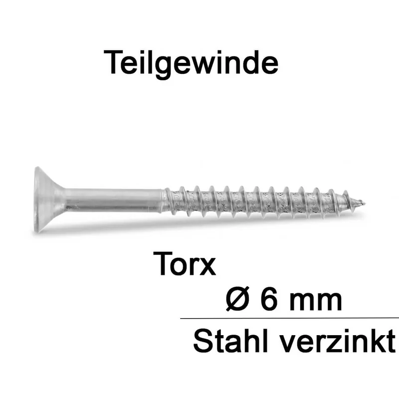 Online Kaufen Spanplattenschrauben - 6x220 - Senkkopf - Torx - Teilgewinde - verzinkt - 100 Stück
