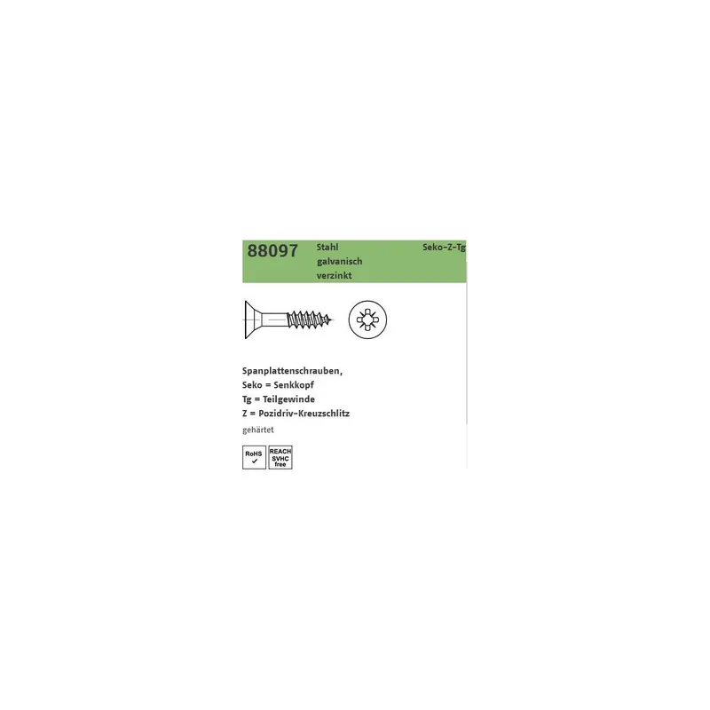 Artikel 89097 Stahl CE Seko-Z-Tg galvanisch verzinkt Spanplattenschrauben, Senkkopf, Pozidriv-Kreuzschlitz, Teilgewinde - Abmessung 6 x 80/48 -Z (200 Stück) Must-Have