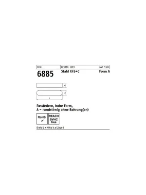 Abverkauf Passfeder DIN 6885 - 12x30 - rundstirnig ohne Bohrung - Stahl C45 - 50 Stück
