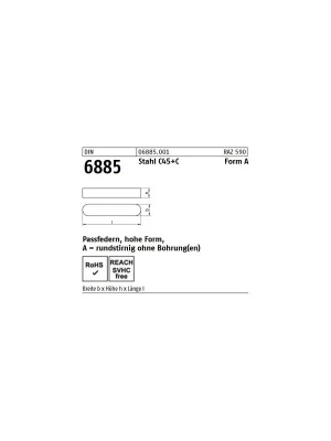 Abverkauf Passfeder DIN 6885 - 6x80 - rundstirnig ohne Bohrung - Stahl C45 - 50 Stück