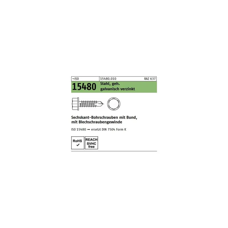 Abverkauf ISO 15480 Bohrschraube - verzinkt - mF - Form K - 3,5x16 - 1000 Stück