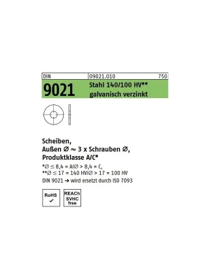 Bestpreis Karosseriescheibe M3 – DIN 9021 – Stahl verzinkt – 500 Stück