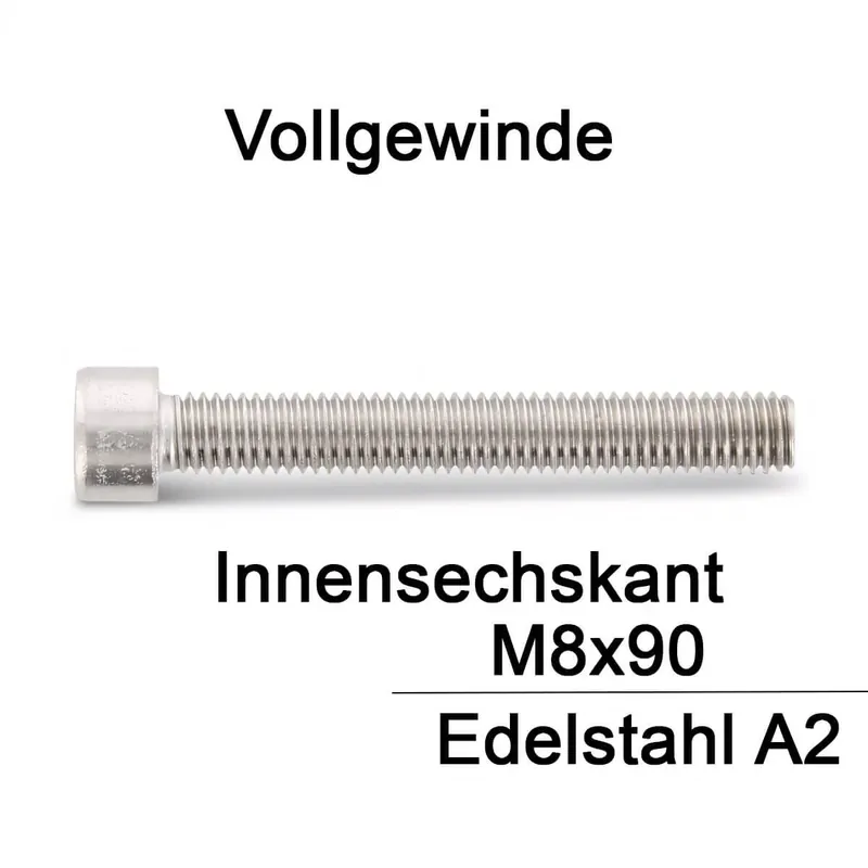 Zylinderschrauben ISO 4762 (=DIN 912) - M8x90 - Innensechskant - Vollgewinde - A2 - 50 Stück Highlight
