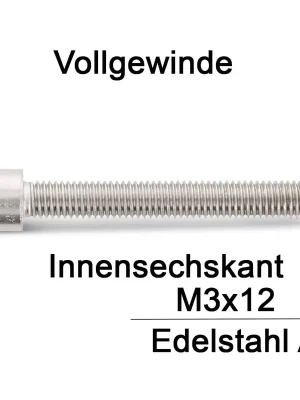 Zylinderschrauben ISO 4762 (=DIN 912) - M3x12 - Innensechskant - Vollgewinde - A2 - 1000 Stück Sofort Bestellen