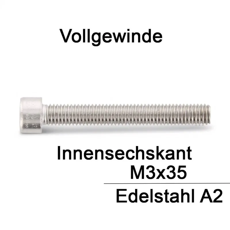 Zylinderschrauben ISO 4762 (=DIN 912) - M3x35 - Innensechskant - Vollgewinde - A2 - 500 Stück Günstig