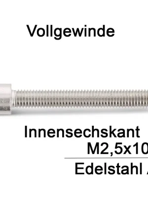 Zylinderschrauben ISO 4762 (=DIN 912) - M2,5x10 - Innensechskant - Vollgewinde - A2 - 1000 Stück Beliebt