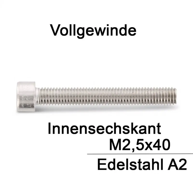 Heißes Angebot Zylinderschrauben ISO 4762 (=DIN 912) - M2,5x40 - Innensechskant - Vollgewinde - A2 - 500 Stück
