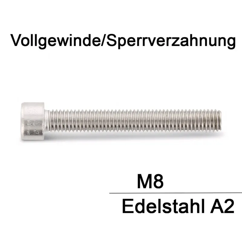 Zylinderschrauben ISO 4762 (=DIN 912) - M8x35 - Sperrverzahnung - ISK - Vollgewinde - A2 - 200 Stück Expressversand