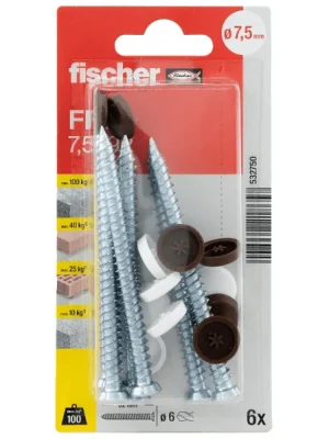 Fensterrahmenschraube FFS mit Abdeckkappen - Fischer 7,5x92 - 6 Stück Kracherpreis