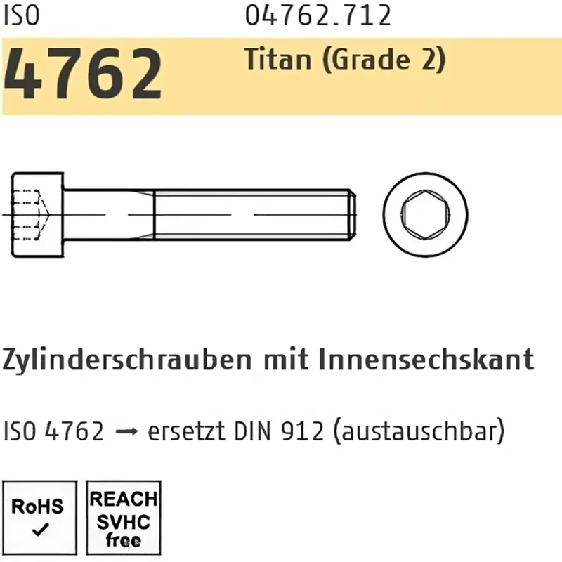 ISO 4762 Zylinderschraube mit Teilgewinde - Titan (Grade 2) 5x80 - 50 Stück Online Kaufen