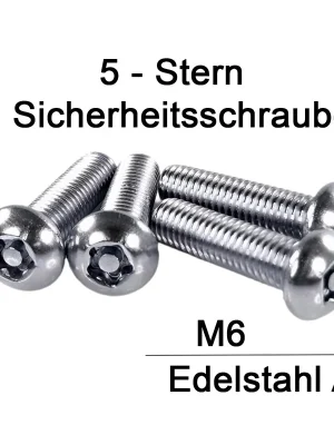Billig Sicherheitsschrauben 5-Lobe - M6 - Halbrundkopf - 5-Stern - A2