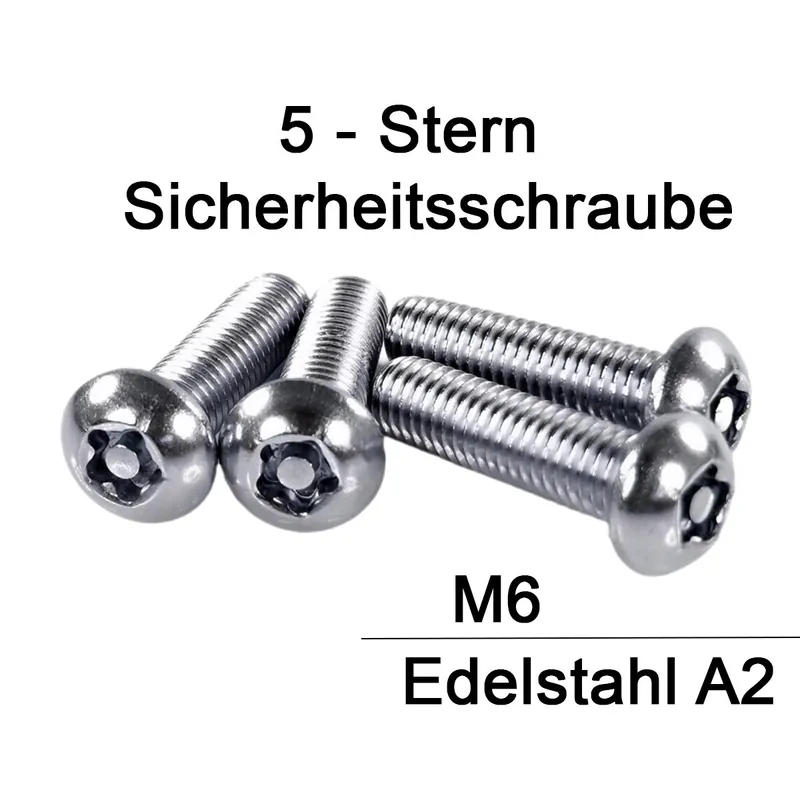 Billig Sicherheitsschrauben 5-Lobe - M6 - Halbrundkopf - 5-Stern - A2