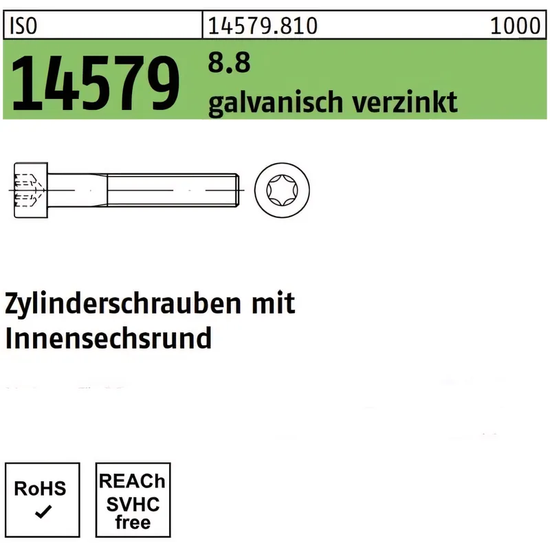 Zylinderschrauben ISO 14579 / ähnl. DIN 912 - stahl verzinkt 8.8 - TX - M5x35 - 200 Stück Bestpreis