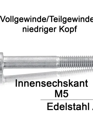 Zylinderschrauben DIN 7984 - M5 - Innensechskant - niedriger Kopf - A2 Jetzt Kaufen