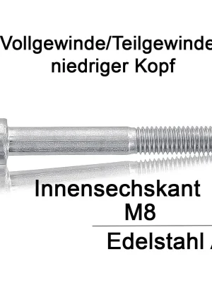 Zylinderschrauben DIN 7984 - M8 - Innensechskant - niedriger Kopf - A2 Nur Heute