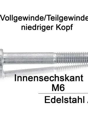 Zylinderschrauben DIN 7984 - M6x50 - niedriger Kopf - Innensechskant - A2 - 100 Stück Preis Gesenkt