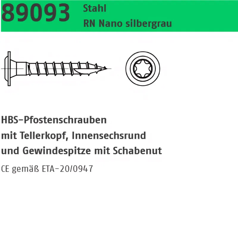 HBS-Pfostenschrauben - 8x40/32 - Stahl Nano silbergrau - Tellerkopf - Gewindespitze - TX- Schabenut - 50 Stück Markenprodukt