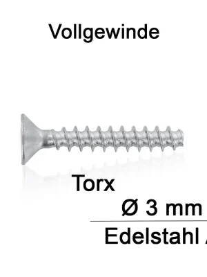 Aktuell Kunststofffurchende Senkkopfschraube - Torx - A2 - 3x25 - 500 Stück