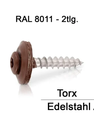 Super-Preis Spenglerschraube RAL 8011 Nussbraun 4.5 mm A2 TX 2tlg. mit Dichtscheibe 15 mm