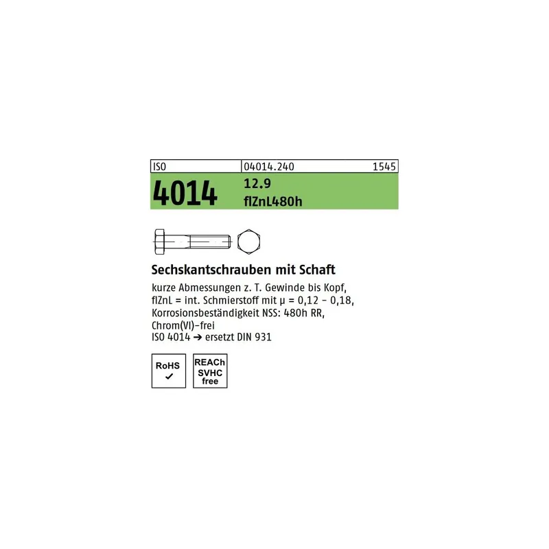 Sonderangebot ISO 4014 12.9 flZnL 480h (zinklamellenbesch.) Sechskantschrauben mit Schaft - Abmessung M 16 x 120 (25 Stück)