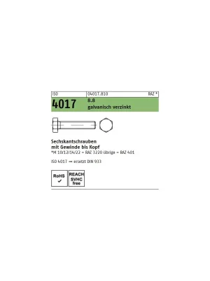 ISO 4017 6KT-Schrauben Stahl 8.8 verzinkt M16x50 50St. Billig