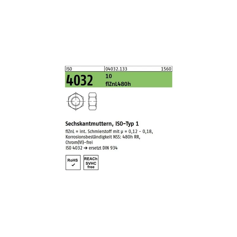 ISO 4032 10 flZnL 480h (zinklamellenbesch.) Sechskantmuttern, ISO-Typ 1 - Abmessung M 30 (25 Stück) Meistverkauft