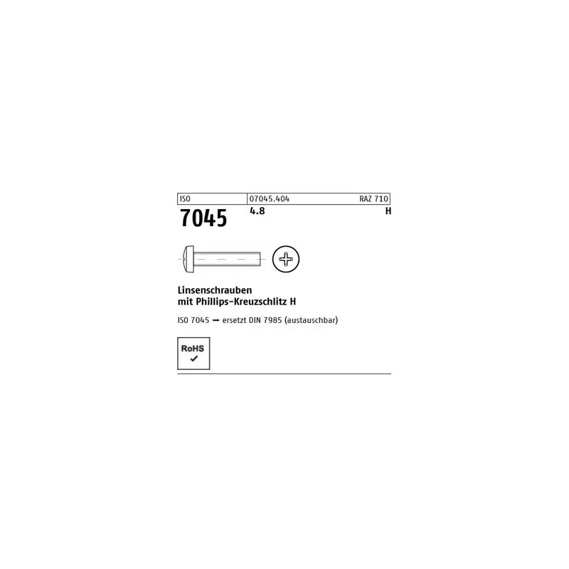 ISO 7045 Linsenkopfschraube - Stahl 4.8 - PH - M6x40 - 500 Stück Expressversand
