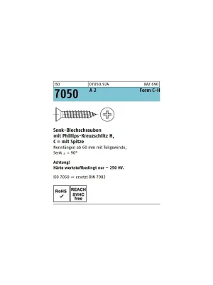 Abverkauf Blechschrauben DIN 7982 ISO 7050 - 4,8x55 - Senkkopf - Form C - PH - A2 - 250 Stück