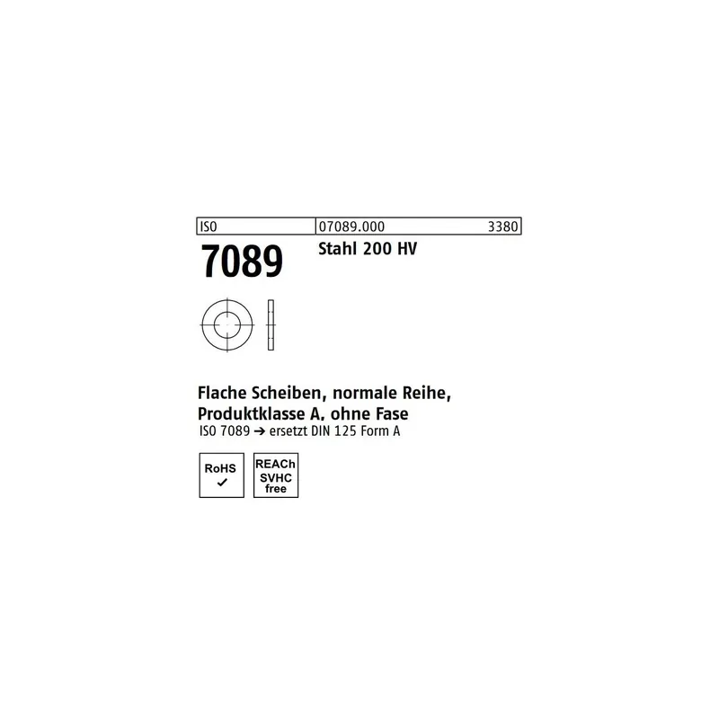 Angebot ISO 7089 Stahl 200 HV Flache Scheiben, normale Reihe, Produktklasse A, ohne Fase - Abmessung 2,5 (5000 Stück)