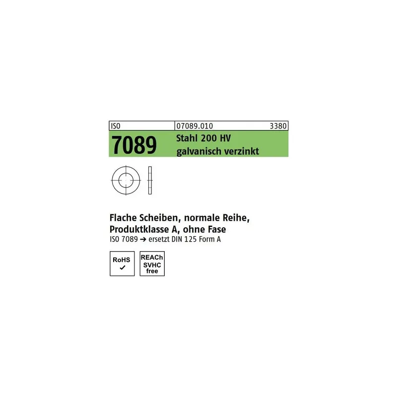 Top-Seller ISO 7089 Stahl 200 HV galvanisch verzinkt Flache Scheiben, normale Reihe, Produktklasse A, ohne Fase - Abmessung 2,5 (5000 Stück)