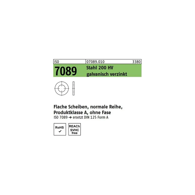 ISO 7089 flache Scheiben Stahl 200HV verzinkt 6mm 1000St. Expressversand