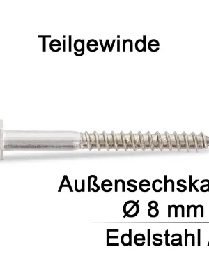 DIN 571 Sechskant - Holzschraube A4 - 8x160 - 50 Stück Expressversand