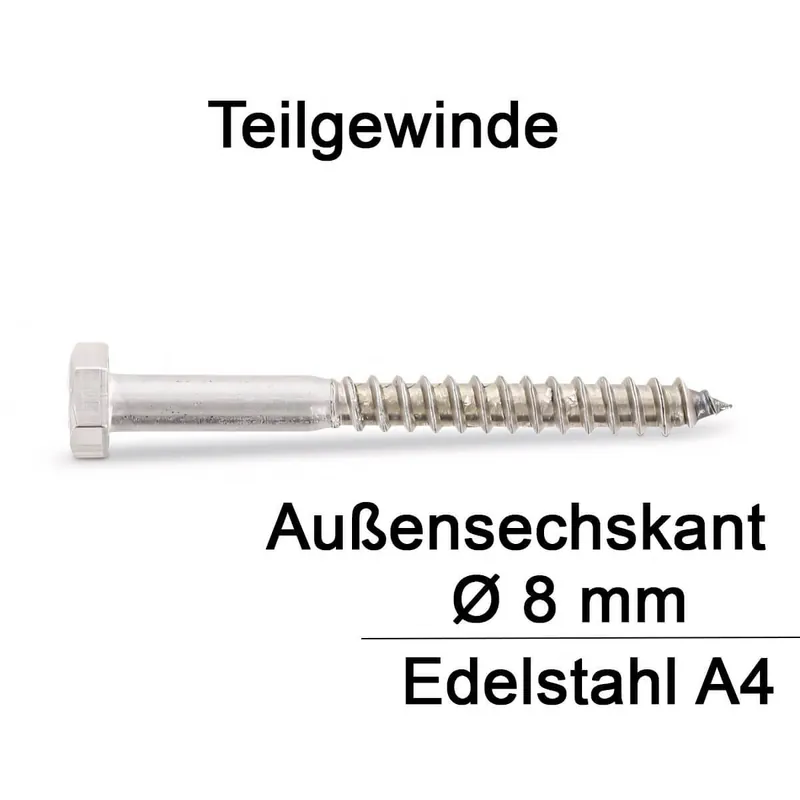 DIN 571 Sechskant - Holzschraube A4 - 8x160 - 50 Stück Expressversand