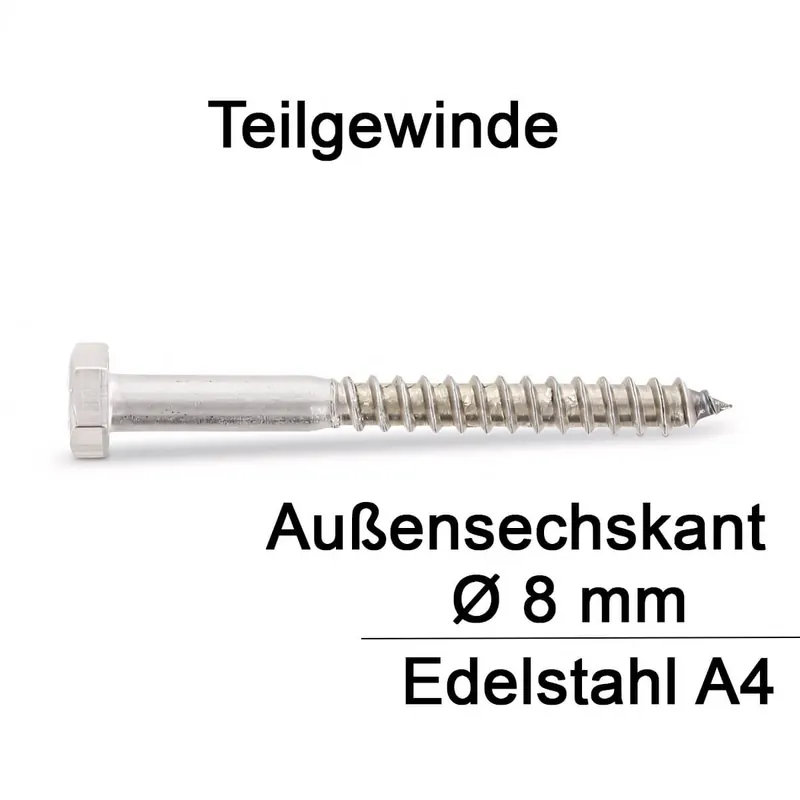 Ausverkauf DIN 571 Sechskant - Holzschraube A4 - 8x75 - 100 Stück